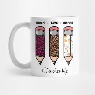 Teach Love Inspire, Back To School Pencil Teacher life Leopard Floral Gift For Teacher Mug